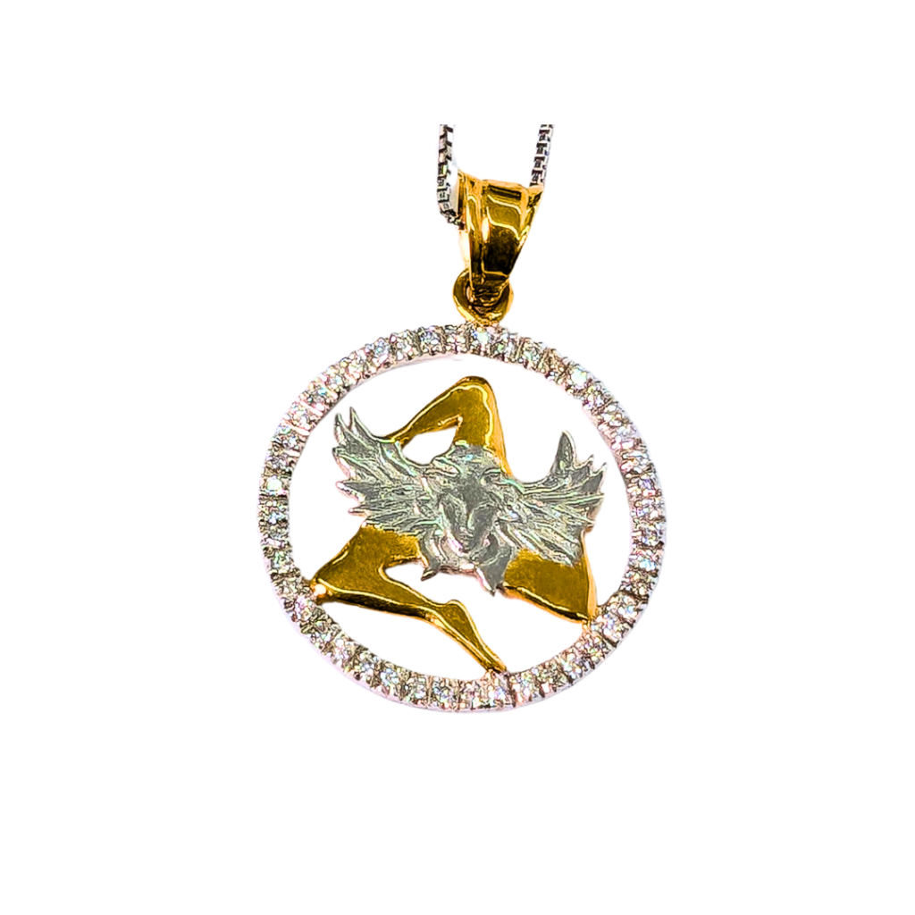 Ciondolo Trinacria in Oro 18kt con Diamanti - Simbolo Siciliano di Lusso e Stile
