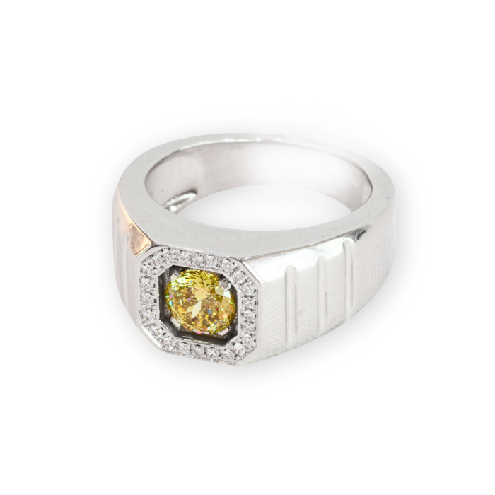 Anello in oro bianco con diamante Giallo centrale